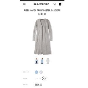 Ribbed open front duster cardigan